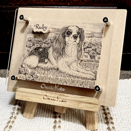 フォロワー様は価格から10％OFF【ペット画オーダー制作（A5用紙　１匹描き）】 オーダーメイド【木アート画】ペットL（額含む）～手描き＆立体