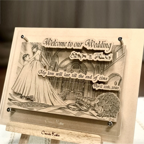 オーダーメイド【木アート画】Mサイズ（額含む）～手描き＆立体