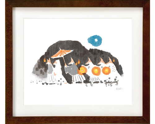 額装絵画【六切】狐の嫁入り ※他サイズ、フレーム色変更可（白