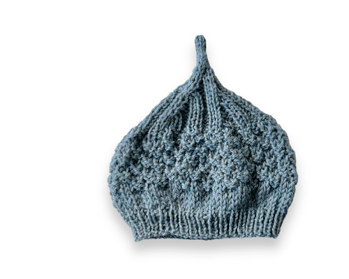 再販‼︎ 柔らか手編みのどんぐりニット帽子 ブルーグレー フリーサイズ