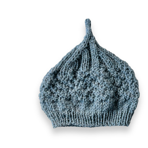 再販‼︎ 柔らか手編みのどんぐりニット帽子 ブルーグレー フリーサイズ  