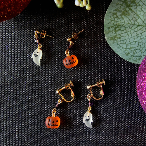 No.615-B　ハロウィン☆レジンピアス・イヤリング(カボチャ) No.615-B ハロウィン☆レジンピアス・イヤリング(カボチャ) No.615-B