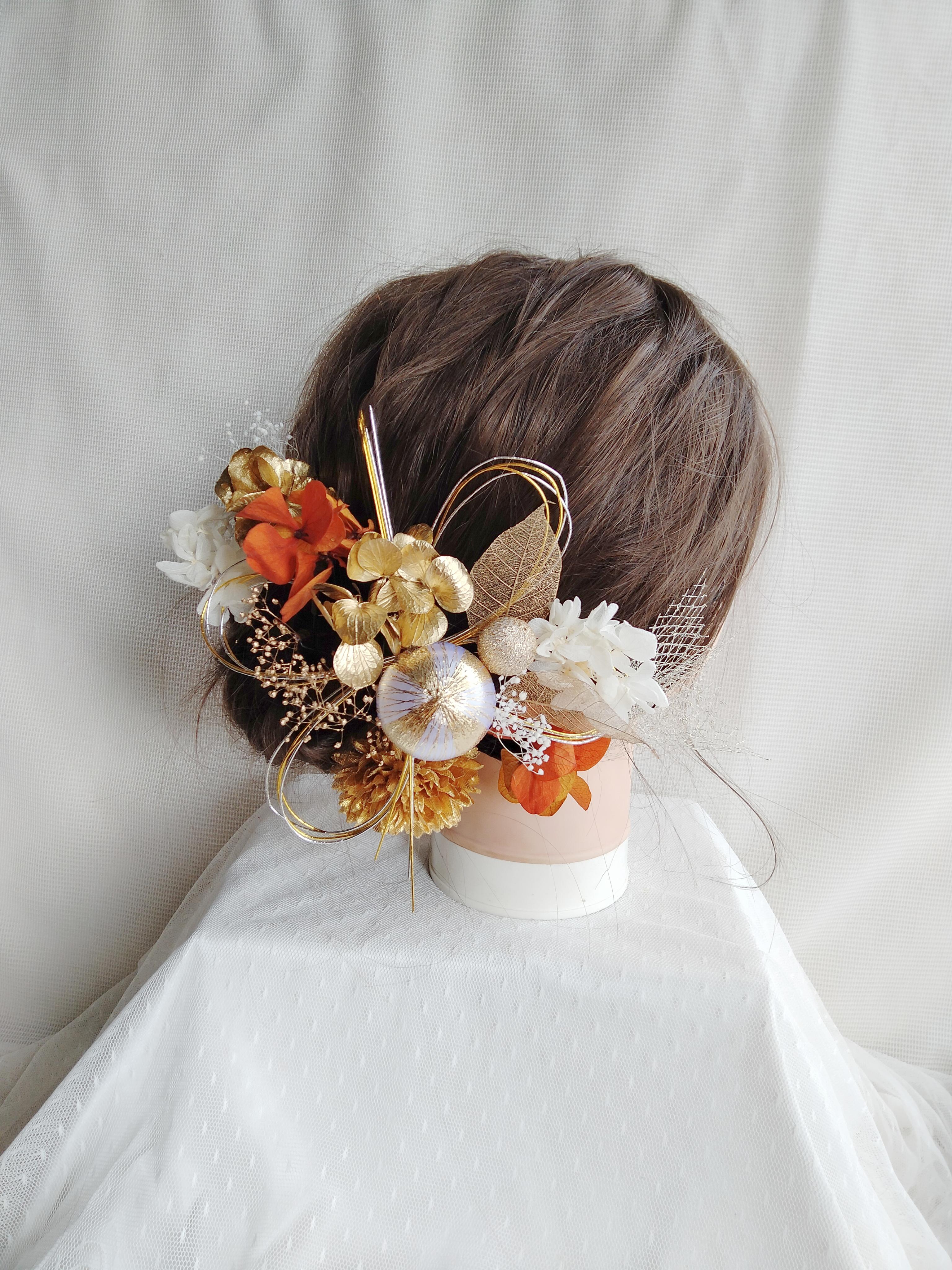 水引き　和玉　髪飾り　卒業式　成人式　結婚式　ドライフラワー　プリザーブドフラワー　水引アレンジ　振袖髪飾り　袴　紫陽花