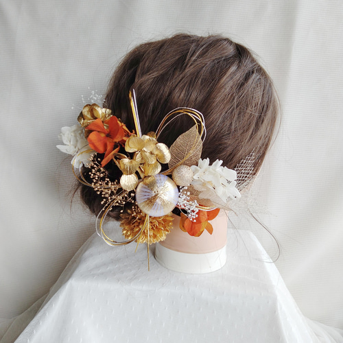 ドライフラワー＆プリザ髪飾り♡水引♡卒業式♡結婚式♡紐アレンジ♡金箔ヘア♡成人式 ドライフラワー＆プリザ髪飾り♡水引♡卒業式♡結婚式♡紐アレンジ