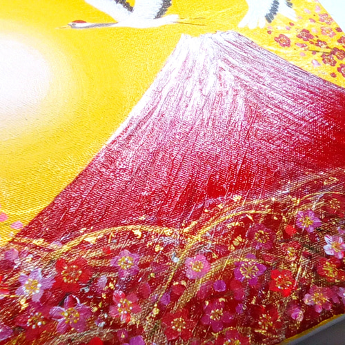 風水吉祥絵画 日本画 紅白梅と富士山〜夫婦鶴〜 油彩 風水画 風水吉祥絵画 日本画 紅白梅と富士山〜夫婦鶴〜 油彩 風水画