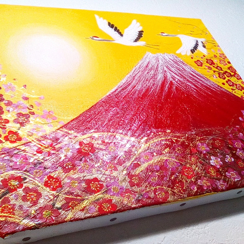 風水吉祥絵画 日本画 紅白梅と富士山〜夫婦鶴〜 油彩 風水画 風水吉祥絵画 日本画 紅白梅と富士山〜夫婦鶴〜 油彩 風水画