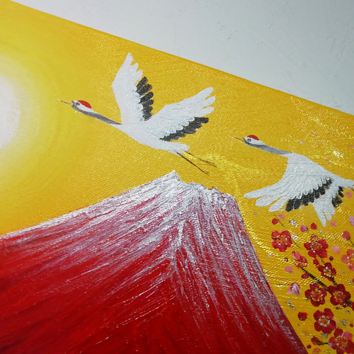 風水吉祥絵画 日本画 紅白梅と富士山〜夫婦鶴〜 油彩 風水画 風水吉祥絵画 日本画 紅白梅と富士山〜夫婦鶴〜 油彩 風水画