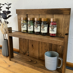 （2段）カフェ風アンティーク木製ラック キッチンラック スパイスラック シェルフ 1枚目の画像