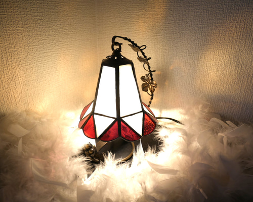 ✴︎:.再販♪ ローズフレアの夢灯り：ステンドグラスランプ スタンド