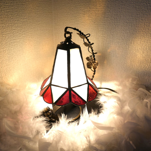 ✴︎:.再販♪ ローズフレアの夢灯り：ステンドグラスランプ スタンド