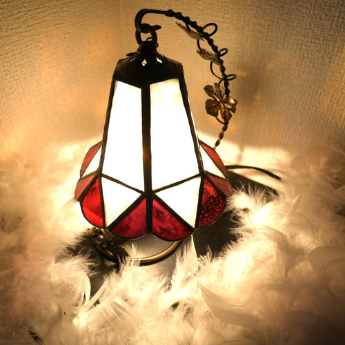 ✴︎:.再販♪ ローズフレアの夢灯り：ステンドグラスランプ スタンド