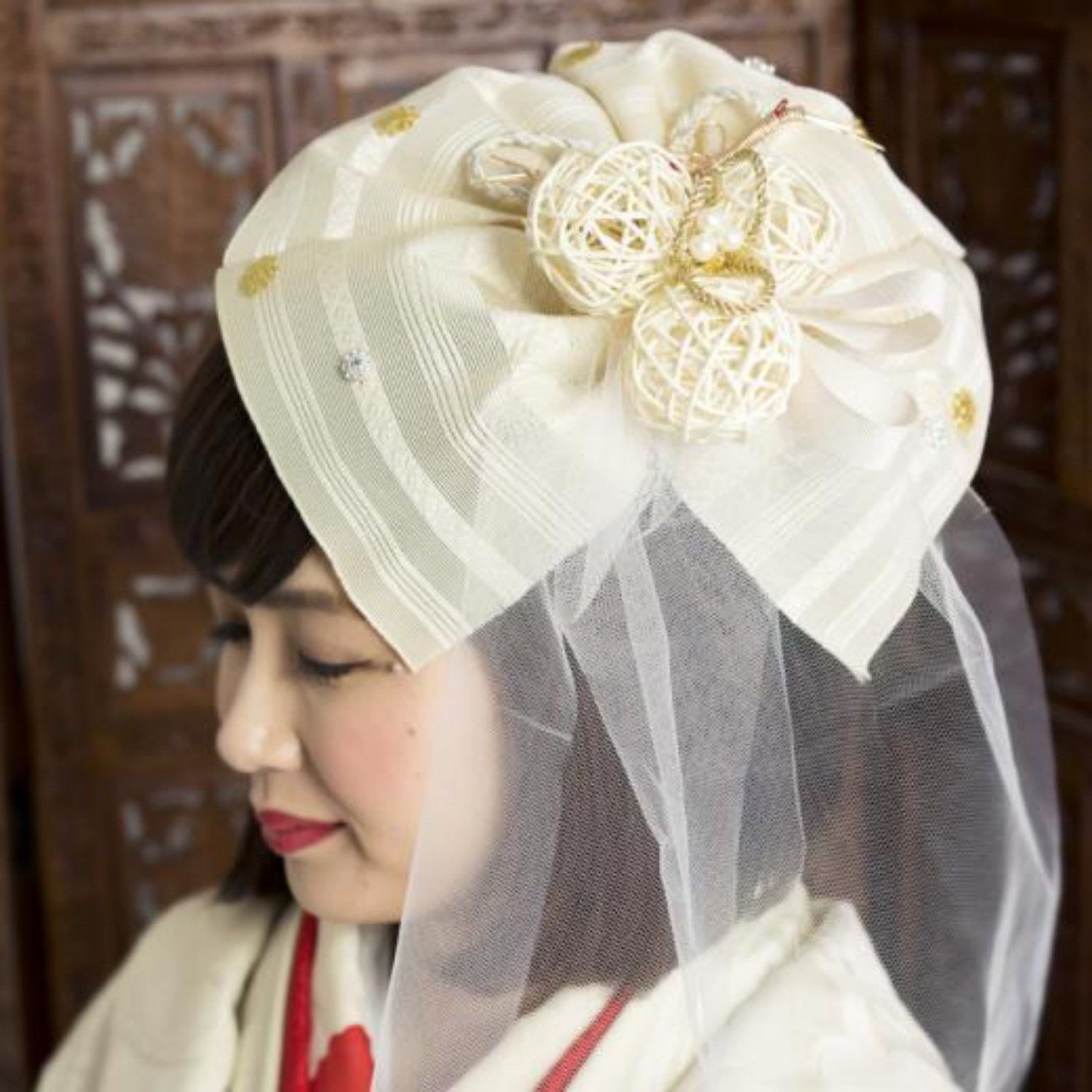【送料無料】結婚式　ウェディング  ブライダル　髪飾り　白　ブライダルヘッドドレス　寿ヘッドドレス　大正ロマンベール