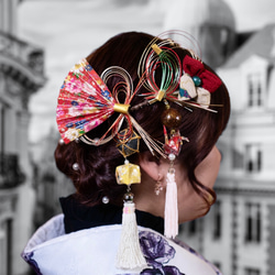 成年禮 婚禮 振袖 髮飾 水引大正浪漫 大和撫子的日本工藝裝飾品（鶴和氣球） [半訂單作品] 第1張的照片