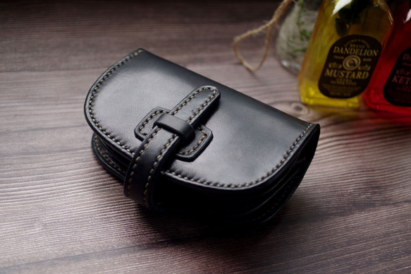 コロンとかわいい本革フラップハーフ財布（受注制作）手縫いヌメ革 6枚目の画像