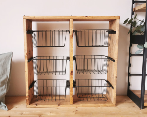 ホワイト 6カゴ ワイヤーバスケット シェルフ ハンドメイド 家具