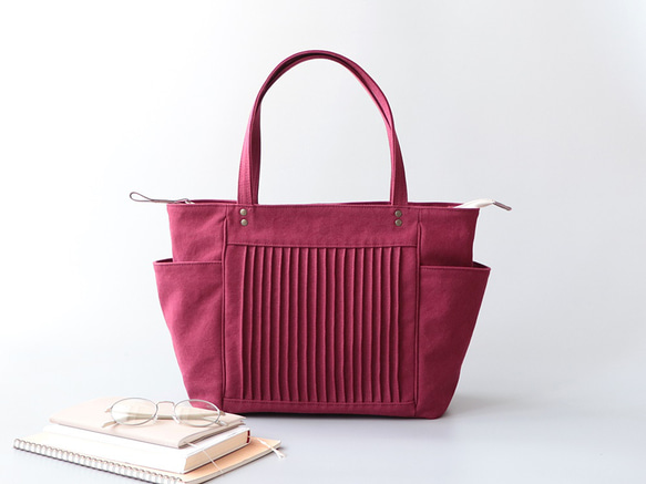 私的トート（ボルドー）A4サイズ＊ポケット沢山容量たっぷり 軽量