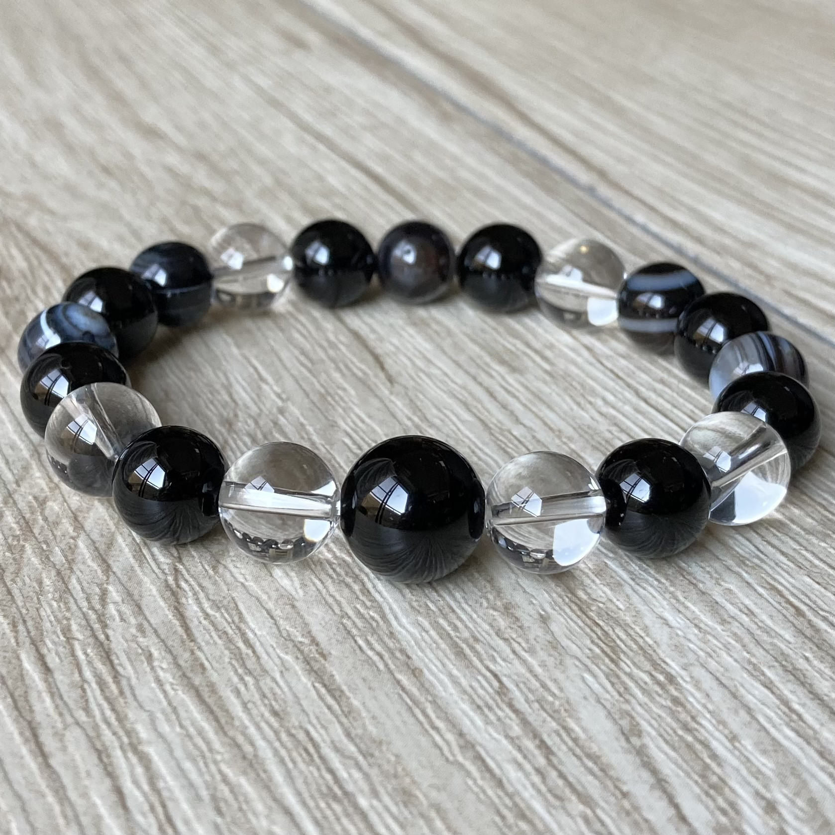 意志を持って前に進みたい人へ/アイアゲート(チベット瑪瑙)・モリオン・水晶/天然石 ストーン ブレスレット