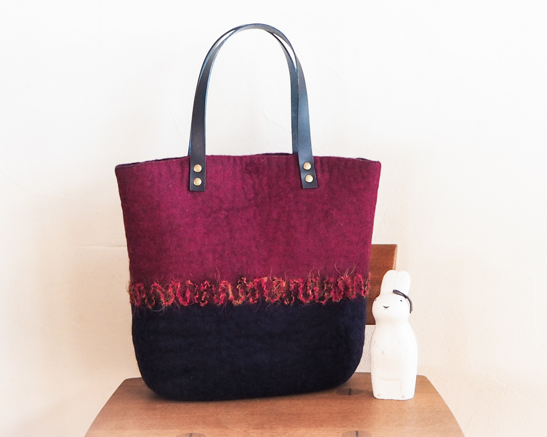 【再販・受注制作】バイカラーフェルトのトートバッグ（ボルドー）
