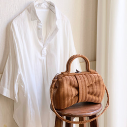 basket bag / ribbon / light brown 第3張的照片