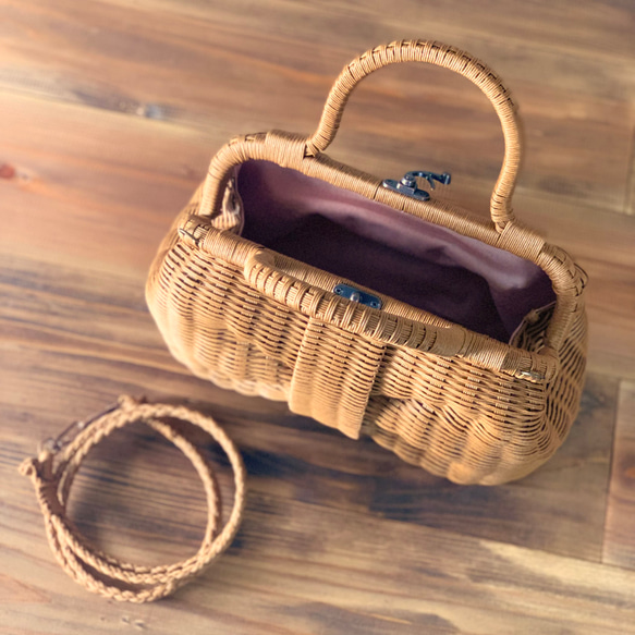 basket bag / ribbon / light brown 第6張的照片
