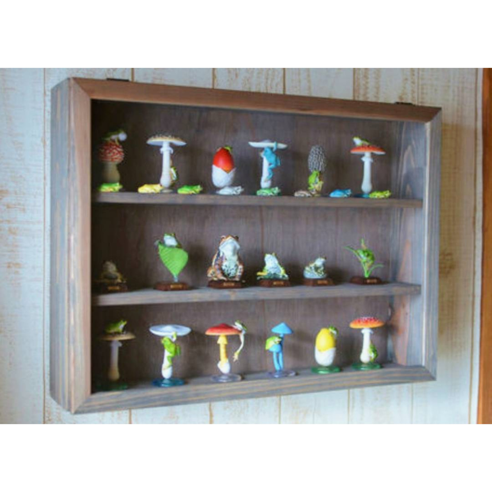 壁掛け金具付☆３段クリアシェルフ☆オーク☆