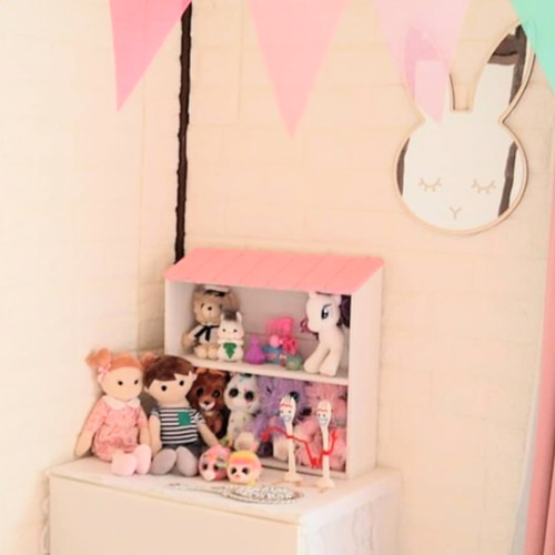 壁掛け金具付☆屋根付き2段シェルフ☆ピンク☆ 壁掛けラック