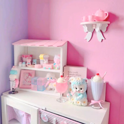 壁掛け金具付☆屋根付き2段シェルフ☆ピンク☆ 壁掛けラック
