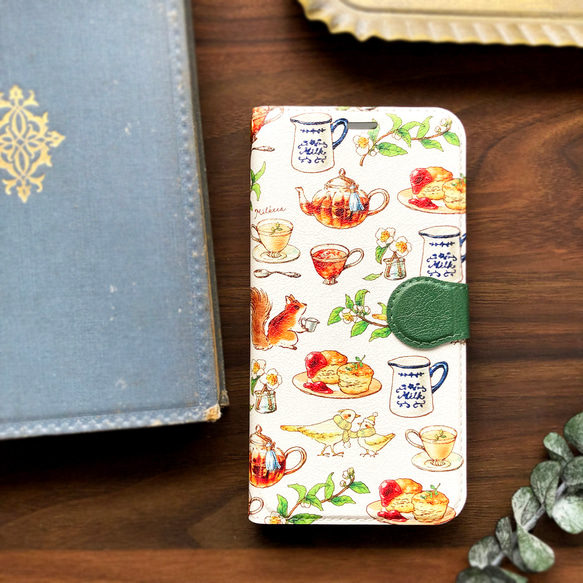 奶茶筆記本智慧型手機保護殼（適用於所有iPhone/Android機型）秋冬 松鼠與小鳥 第2張的照片