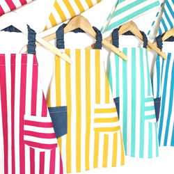 100~160 永恆經典☆條紋x牛仔簡約時尚圍裙套裝（兒童，兒童，圍裙，頭巾） 第2張的照片