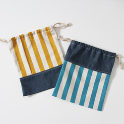 100~160 永恆經典☆條紋x牛仔簡約時尚圍裙套裝（兒童，兒童，圍裙，頭巾） 第11張的照片