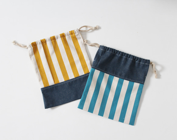 100~160 永恆經典☆條紋x牛仔簡約時尚圍裙套裝（兒童，兒童，圍裙，頭巾） 第11張的照片