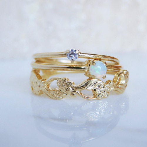 唐草花のリング/18金コーティング/華奢で上品なアンティーク調指輪