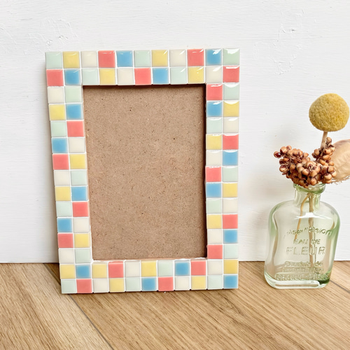 L版または2L版フォトフレーム パステルミックス 木製写真立て 美濃焼