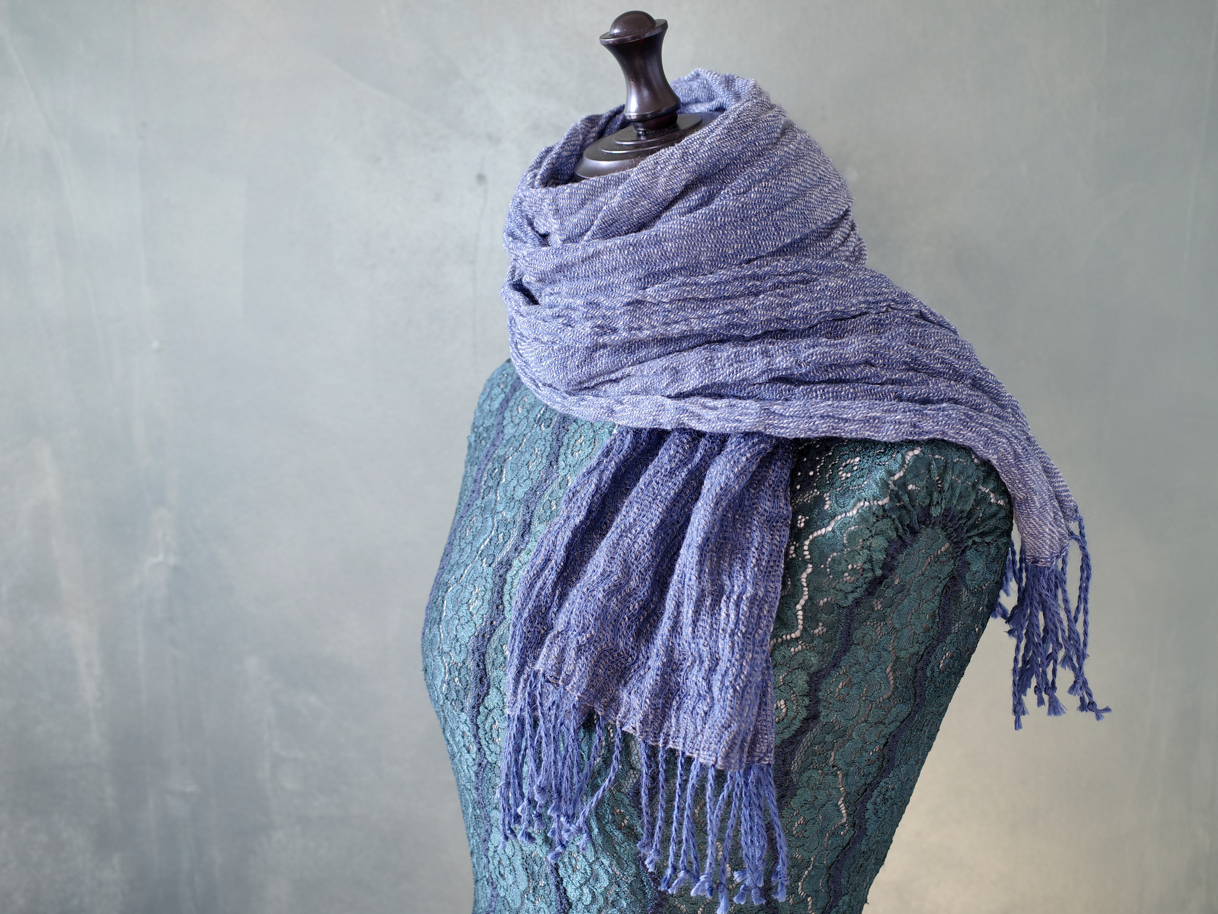 手織り ツイル織 ワッシャー ブルー Handwoven 一点物 TMML1628