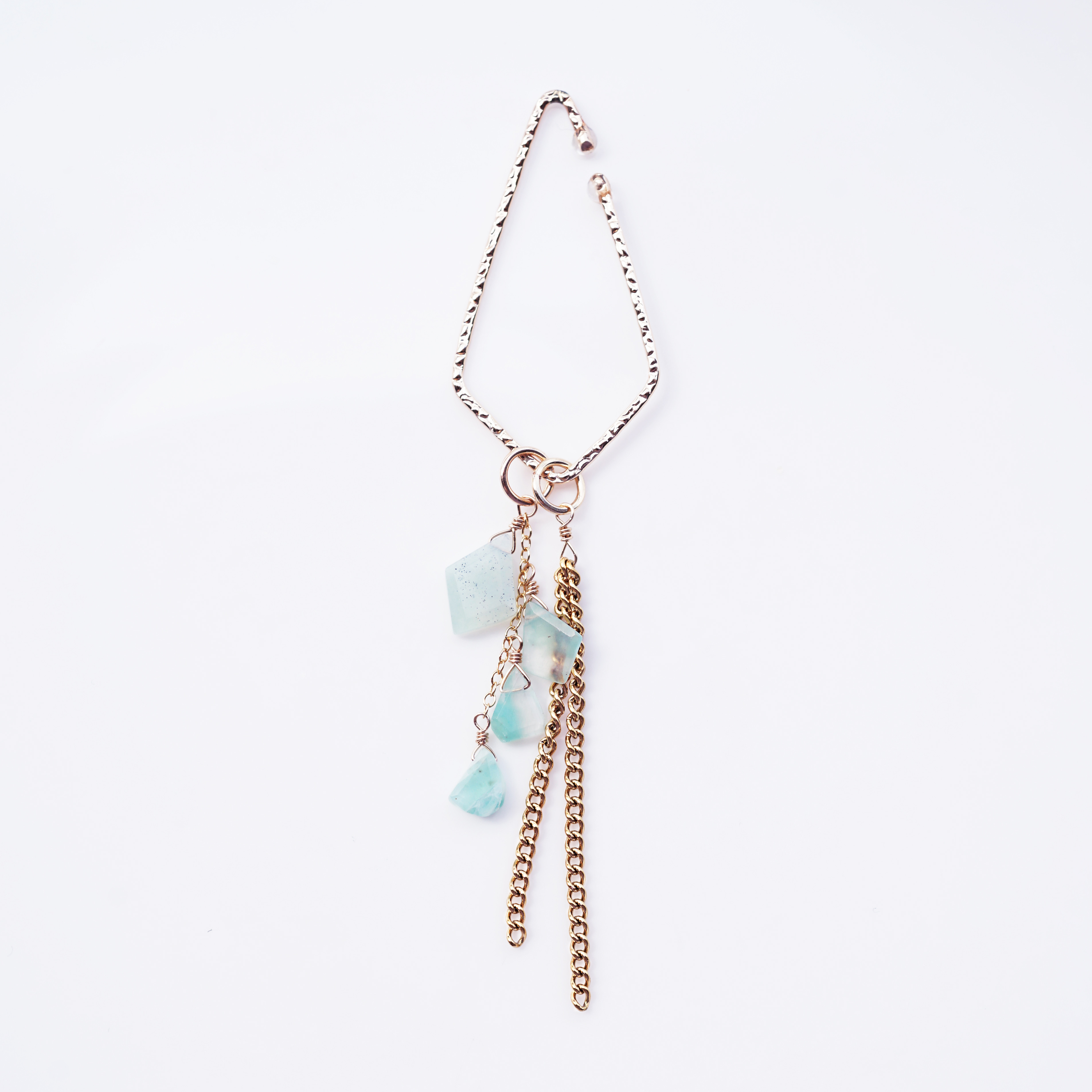 14KGFイヤーカフ★アクアプレーズとチェーンの4WAY　～浅葱