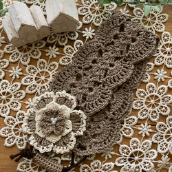 くるみボタンのヘアゴム2個セット＊レース編み＊ハンドメイド＊手編み