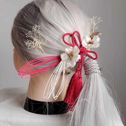 紅雪＿ 紅×白×銀の髪飾り モダン 白無垢 色打掛 和装花嫁 髪飾り 前