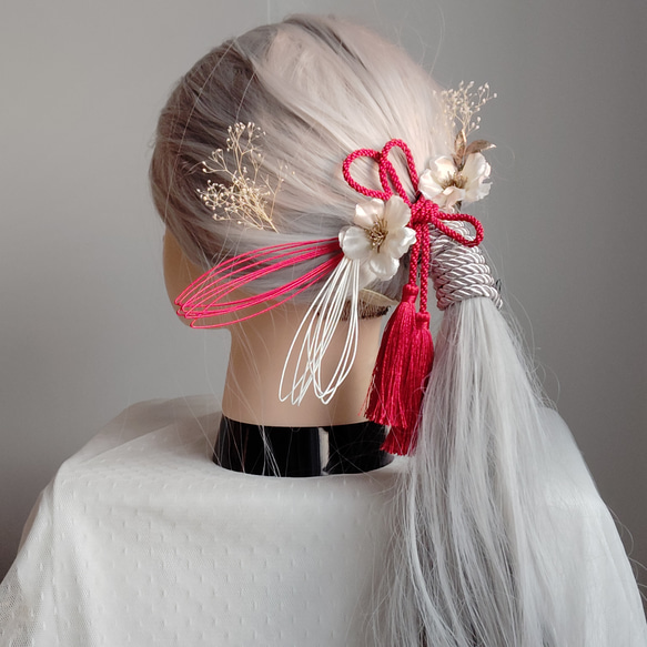 紅雪＿ 紅×白×銀の髪飾り モダン 白無垢 色打掛 和装花嫁 髪飾り 前