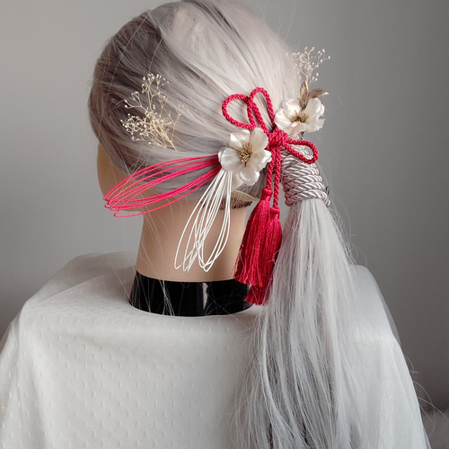 紅雪＿ 紅×白×銀の髪飾り モダン 白無垢 色打掛 和装花嫁 髪飾り 前