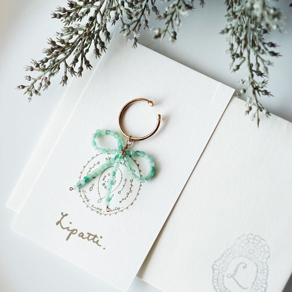 14KGF 祖母綠絲帶耳環 ~ 祖母綠絲帶 第3張的照片