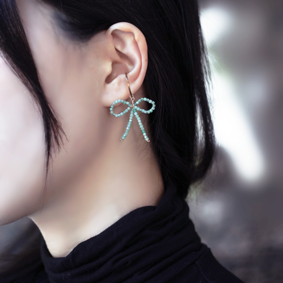 14KGF 祖母綠絲帶耳環 ~ 祖母綠絲帶 第1張的照片