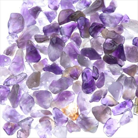 大約 80 到 120 顆鵝卵石！！★紫水晶★帶孔的珠子 Sazare 鵝卵石部件 第2張的照片