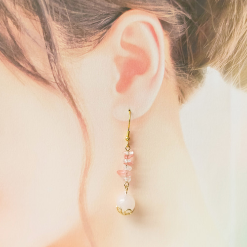 512 天然石　ローズクォーツ　8㎜　紅水晶　ピアス　イヤリング 512 天然石 ローズクォーツ 8㎜ 紅水晶 ピアス イヤリング