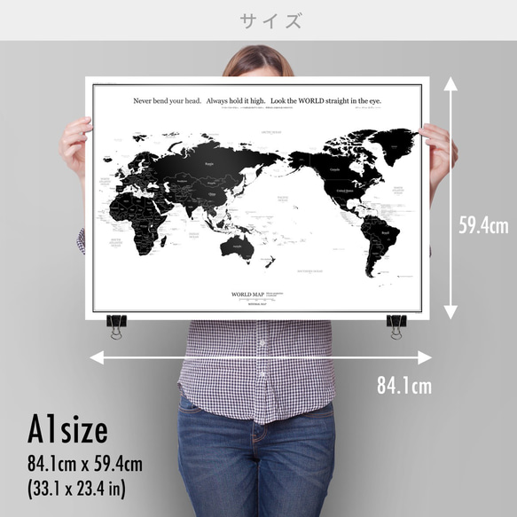 English & Japanese World map Poster A1 black MINIMAL MAP 第10張的照片