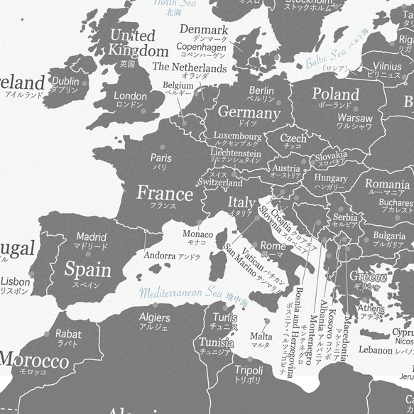 【人気No.1】 英語＆日本語 世界地図 ポスター A1 [ 049 ] 白×グレー ミニマルマップ 17枚目の画像