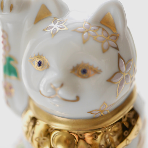 花柄陶器製招き猫 作家作品 花柄陶器製招き猫 作家作品