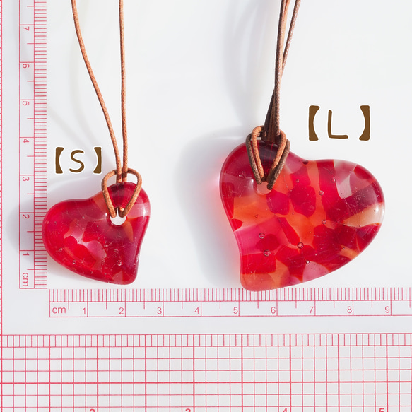 【尺寸可以選擇！ ]玻璃水滴「心[紅]」項鍊[您可以選擇繩子的顏色和長度][定制]&lt;&lt;免運費&gt;&gt; 第2張的照片