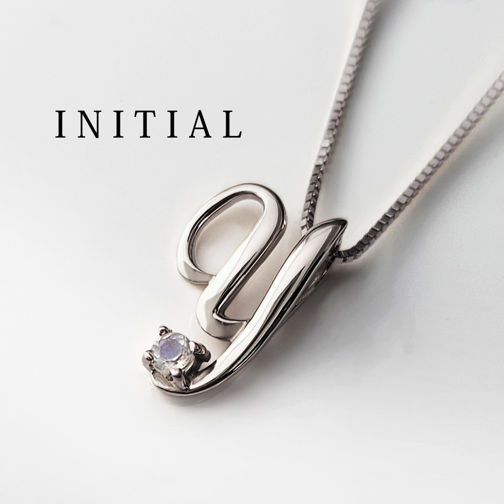 イニシャル [ Y ] 6月 誕生石 ムーンストーン アルファベット K10 ホワイトゴールド ネックレス [受注制作]