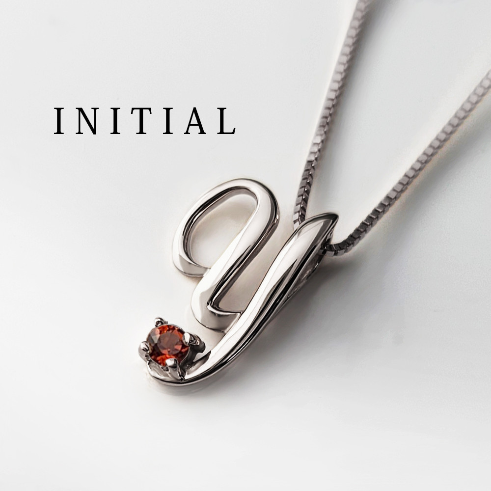 イニシャル [ Y ] 1月 誕生石 ガーネット アルファベット K10 ホワイトゴールド ネックレス [受注制作]