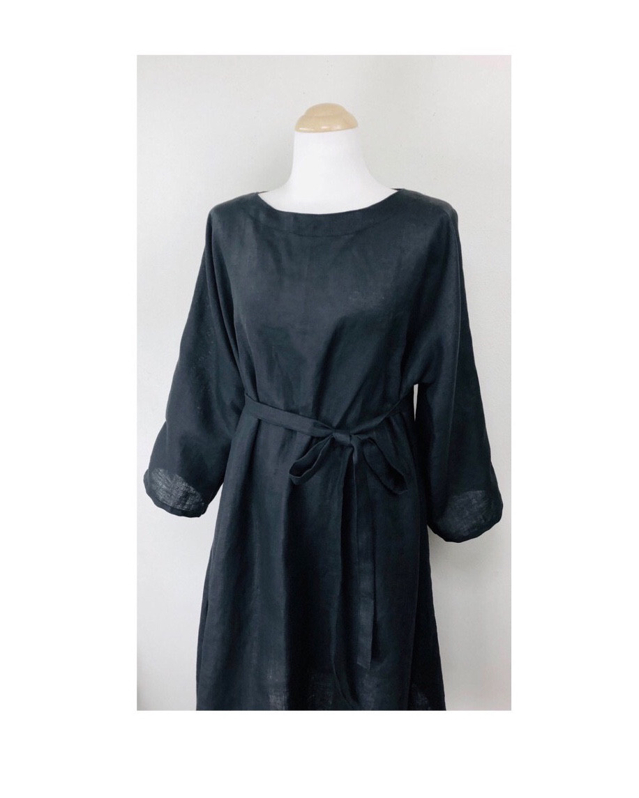 ❤️リネン100％ Aラインワンピース黒 ☆フォーマル/卒業/入学❤️ゆったり❤️